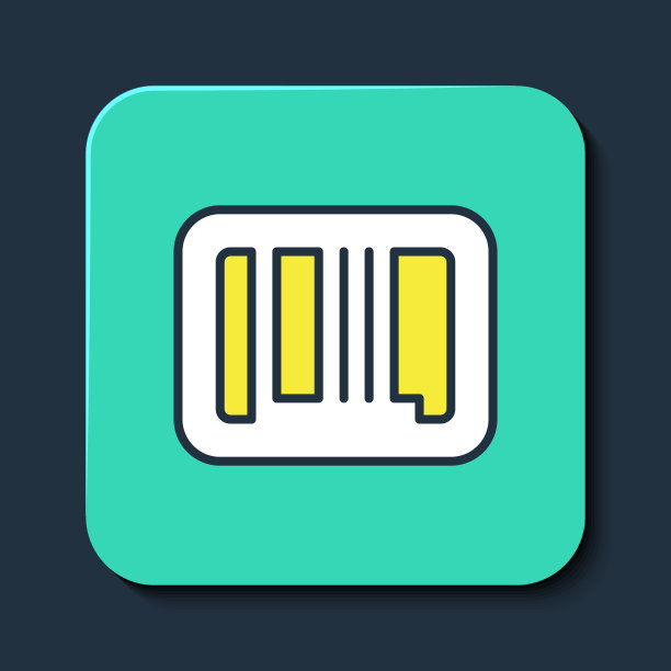 填充轮廓条形码图标孤立在蓝色背景上。绿松石平方按钮。向量图片下载