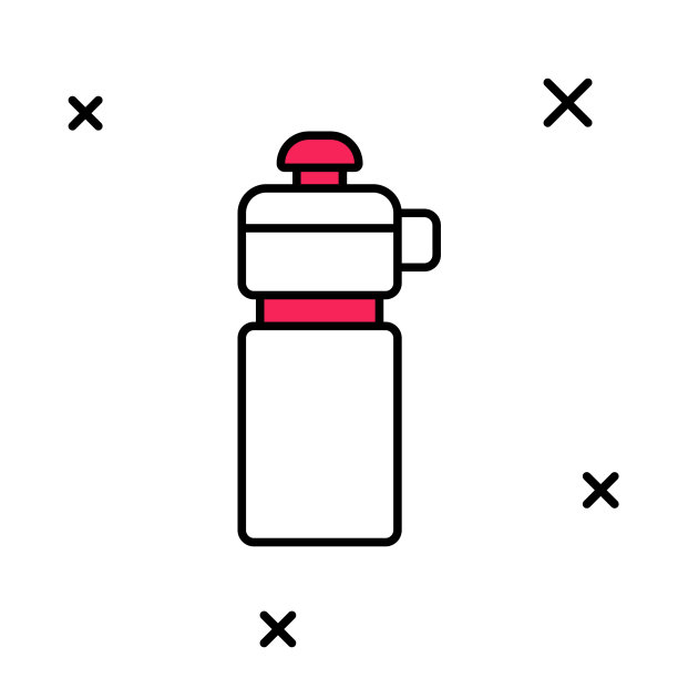 填充轮廓健身摇壶图标孤立在白色背景。运动摇瓶与盖的水和蛋白质鸡尾酒。向量图片下载