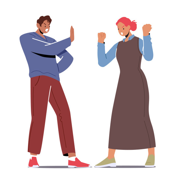 家庭争吵,打架。愤怒的夫妻角色争吵，叫喊，指责对方。夫妻吵架图片下载