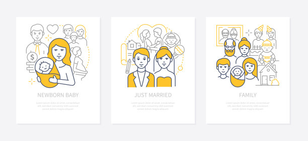 家庭度假-现代线条设计风格横幅集图片下载