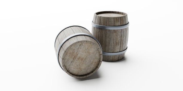 威士忌,波旁地窖。橡木酒桶孤立在白色背景上。三维渲染图片下载