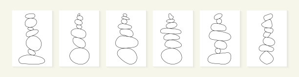 平衡石头简单的线艺术矢量插图。现代极简抽象派墙壁装饰。轮廓集禅宗岩石平衡。线性的石头用于平静的水疗设计。冥想卵石的海报图片下载