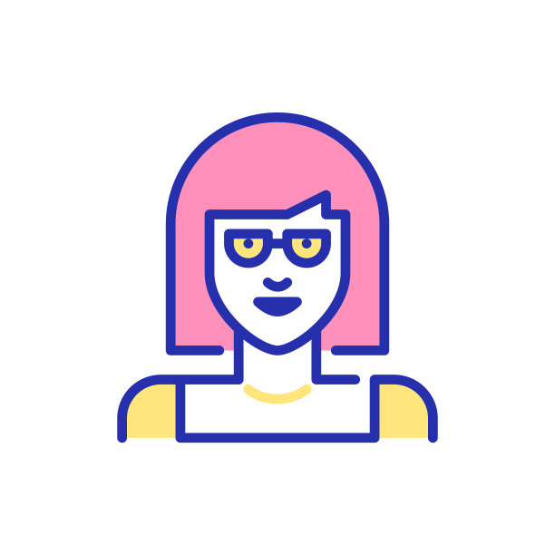 线条艺术化身图标。可爱的女孩戴着眼镜和粉红色的波波头。像素完美，可编辑的描边图片下载