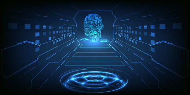 全息蓝色未来主义与虚拟人屏幕和发光的蓝色基座平台。图片下载