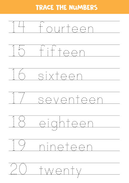 用文字追踪数字。对儿童工作表。图片下载