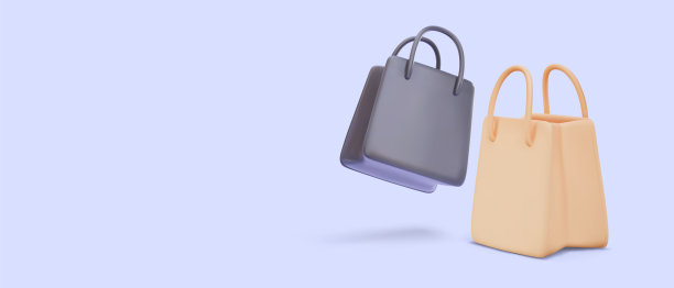 网上购物横幅与3D现实的纸袋。矢量图图片下载
