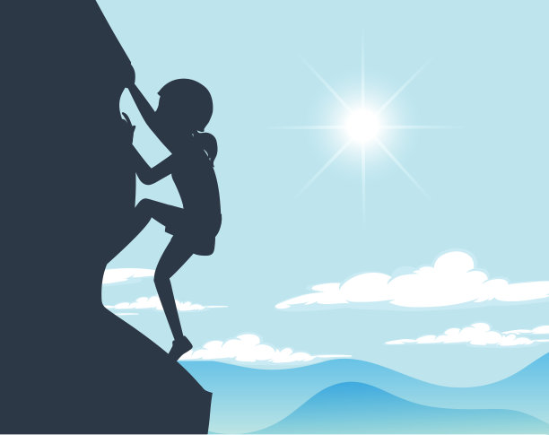 自然背景下的平面剪影攀岩图片下载