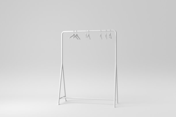 衣服架与白色背景的衣架。设计模板，模拟。3 d渲染。图片下载