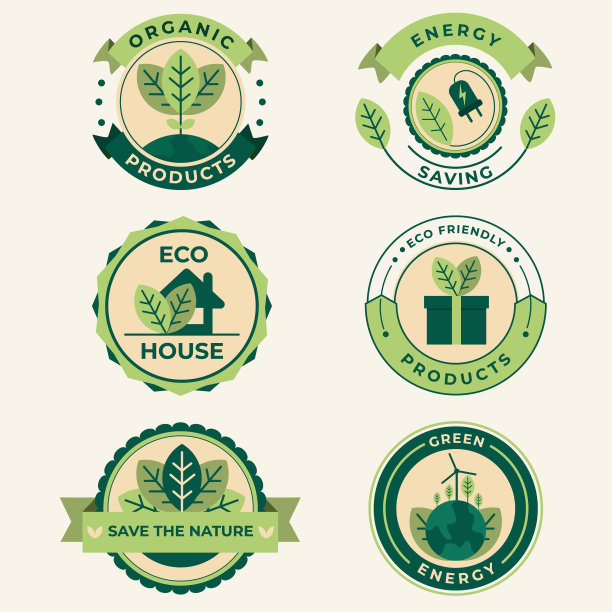 平面设计生态标签集矢量插图图片下载