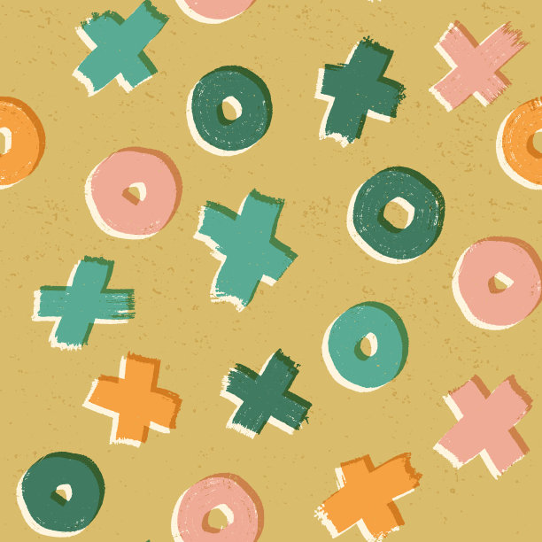 一字棋，零和交叉游戏抽象无缝图案在时尚复古调色板，时尚的苍白颜色重复面料，纺织品，儿童服装。矢量手绘插图。图片下载