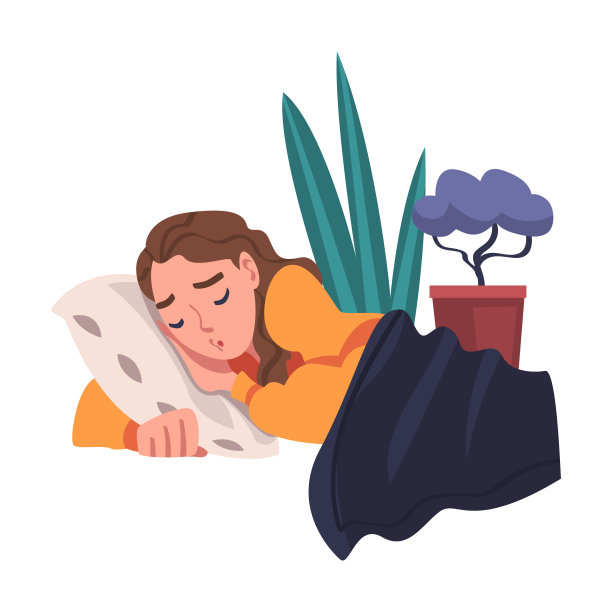 在自我隔离的年轻女子躺在床上和枕头上睡觉矢量插图图片下载