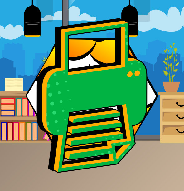 打印机图标,标志。漫画书文字符号在抽象漫画的背景上。图片下载