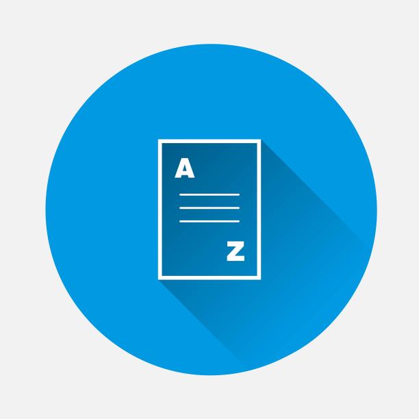 词汇书图标上的蓝色背景。带有长阴影的平面图像。图层分组便于编辑插图。为你的设计。图片下载