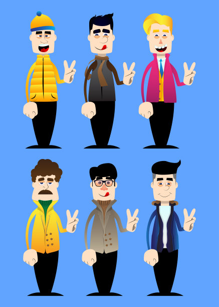 穿着冬天衣服的人做着V手势，和平的手势。图片下载