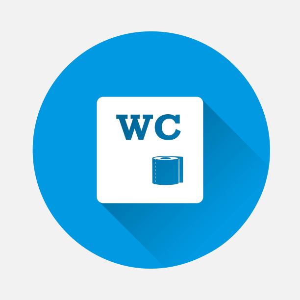 马桶板矢量图标上的蓝色背景。平面图像与蓝色背景上的长阴影图标。带有长阴影的平面图像。图层分组便于编辑插图。为你的设计。图片下载