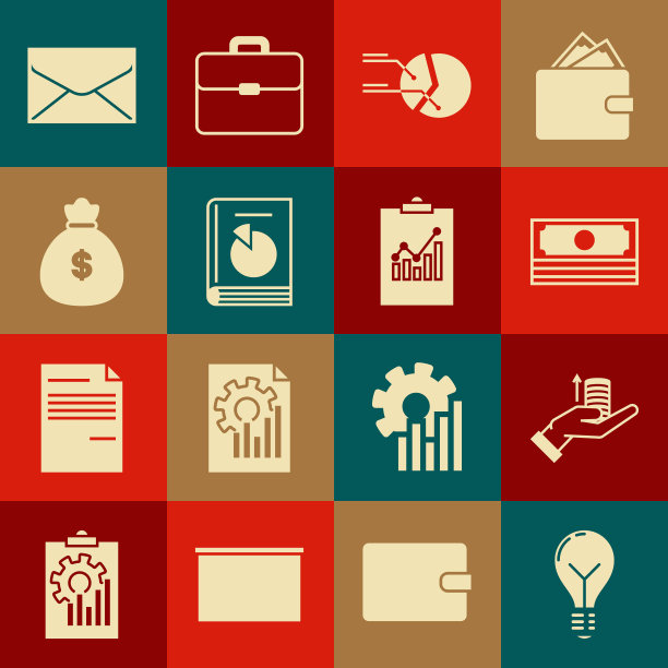 设置灯泡概念的想法，钱的手，叠纸钱现金，饼图信息图，用户手册，袋，信封和剪贴板图标。向量图片下载