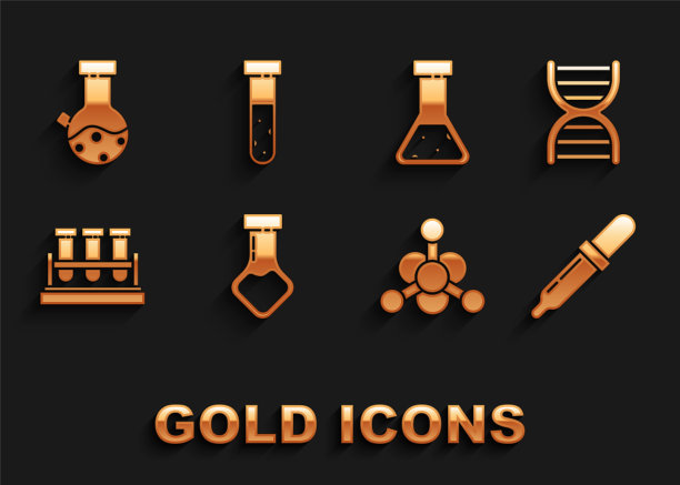 设置试管和烧瓶化学，DNA符号，移液管，细菌和图标。向量图片下载