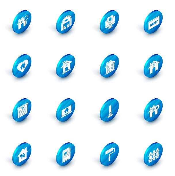 设置仓库，监视器在心脏形状，悬挂标志文本在线租赁，房子，车库，和家庭符号图标。向量图片下载