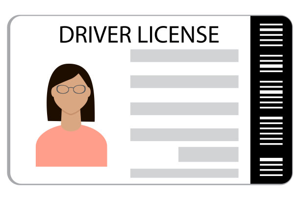 女人驾驶执照的标志。Id文件。名片。现实的设计。行图标。矢量插图。股票的形象。图片下载