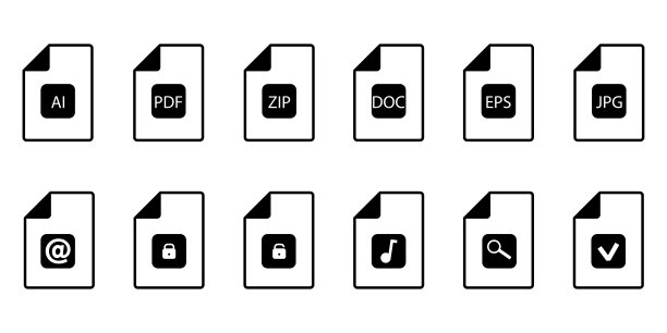 计算机文件图标集。文档的迹象。技术的概念。马克。简单的设计。矢量插图。股票的形象。图片下载