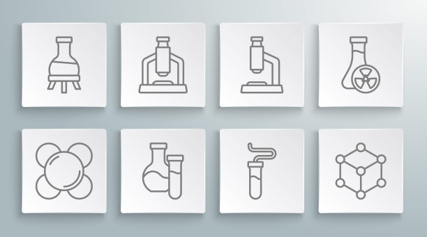 设置线分子，显微镜，试管，有毒液体和图标。向量图片下载