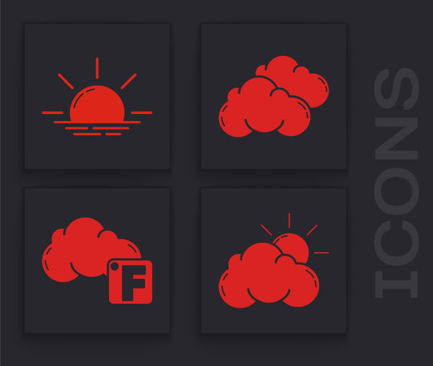 日落和云天气，日出，云和华氏和云图标。向量图片下载