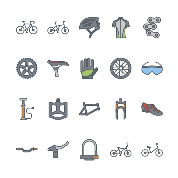 自行车填充轮廓图标集图片下载