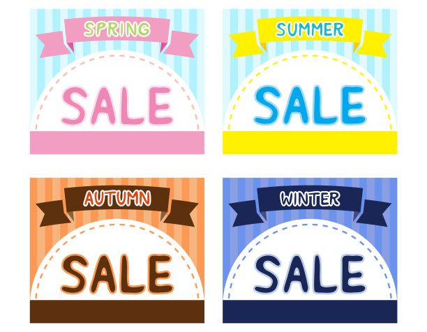 季节性出售。标签。矢量插图。春天，夏天，秋天和冬天。图片下载