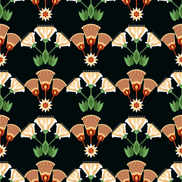 无缝模式矢量插图的埃及古代装饰莲花，叶子，纸莎草，棕榈树。图片下载