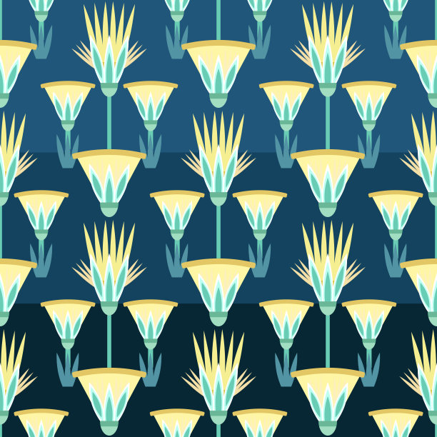 无缝模式矢量插图的埃及古代装饰莲花，叶子，纸莎草，棕榈树。图片下载