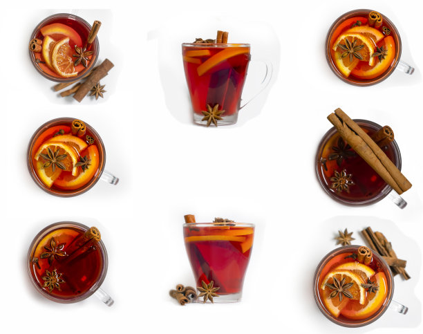 热葡萄酒在玻璃杯中孤立的白色背景图片下载