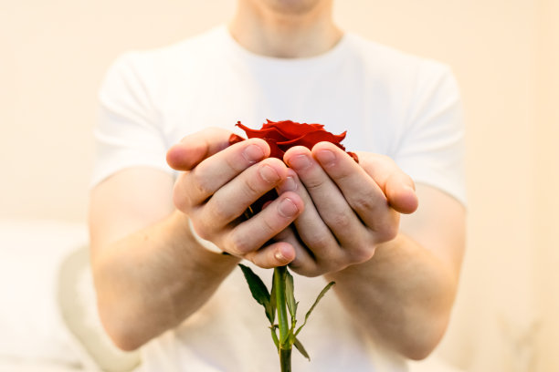 捧红玫瑰的男人图片下载