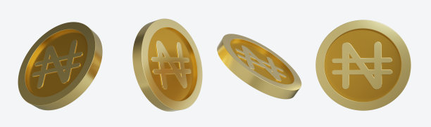 不同角度的尼日利亚奈拉硬币概念。奈拉标志设计图片下载