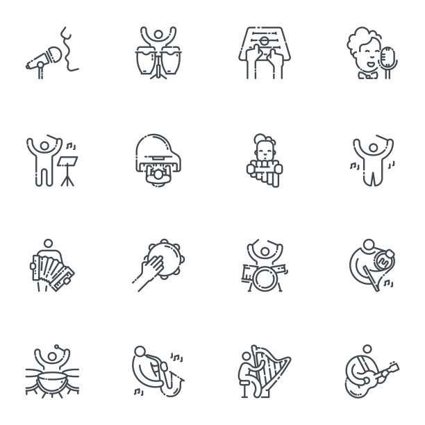 矢量线图标设置的音乐家演奏可变的乐器图片下载