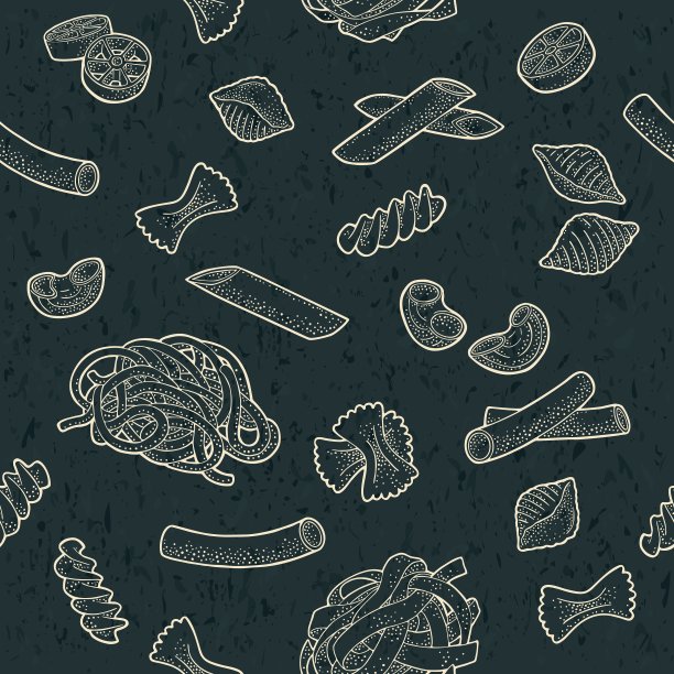 无缝模式设置与不同类型的意大利面。向量的雕刻图片下载