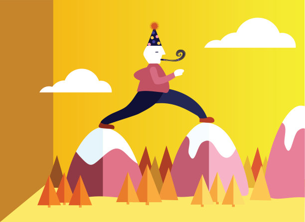 庆祝完成目标。庆祝新年的决心。踩在山脚下的人图片下载