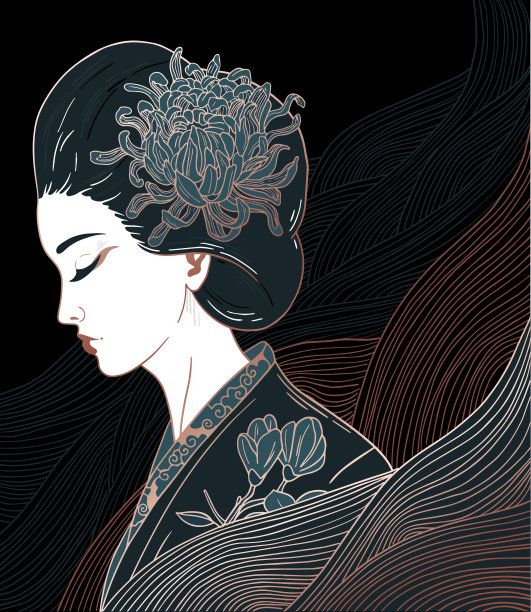 女性侧面穿着东方服装图片下载