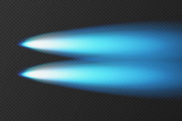 蓝色透明的汽车头灯在黑暗的背景俯视图图片下载