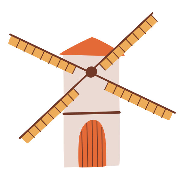 风车。农场。谷物或面包加工的里程碑。农场建筑。矢量卡通插图孤立在白色背景上。图片下载