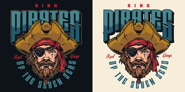 古色古香的海盗脸，戴着海徽的帽子和眼罩图片下载