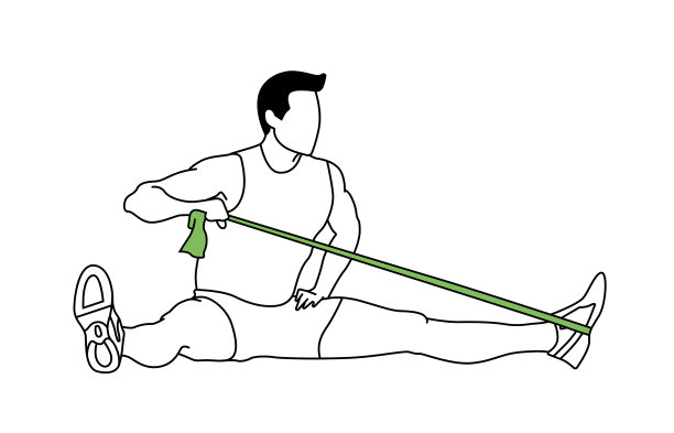 男子训练斜排与一个弹性。健身运动，姿势，健身房，肌肉。黑线素描风格插图。图片下载