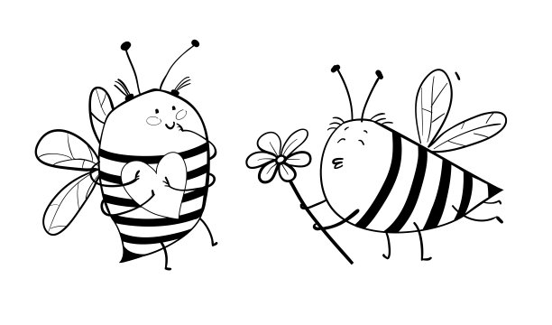 蜜蜂情侣在爱呈现鲜花孩子卡通图片下载