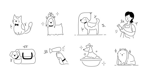 宠物美容沙龙图标集。图片下载