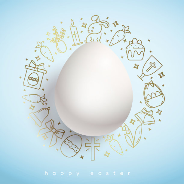 复活节标志的金色花环中心的白色鸡蛋图片下载