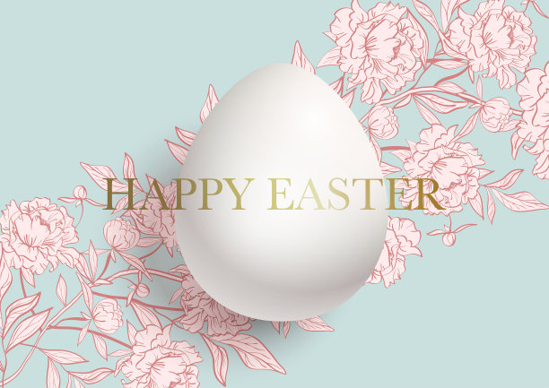复活节快乐卡。可爱的粉红色牡丹花图案图片下载