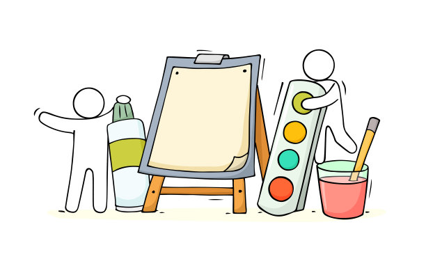 和工作的小人物一起上艺术课。图片下载