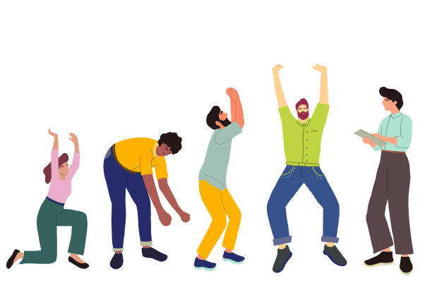 收集手画的人站着的姿势，做练习。职业女性或男性拿着笔记本做笔记。经理的概念。一组平面风格的向量人类插图图片下载