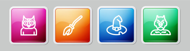 设置线猫头鹰鸟女巫扫帚帽和krampus图片下载