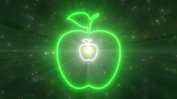 苹果形状移动门户抽象发光明亮的霓虹灯隧道-抽象背景纹理图片下载