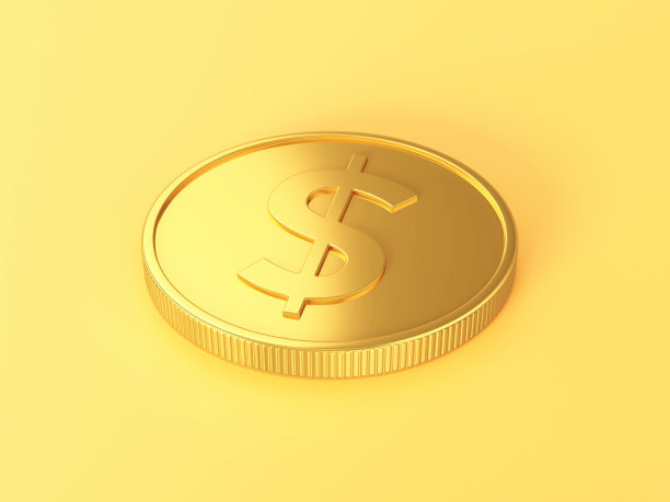 3d渲染美元硬币顶部视图黄色背景股票照片图片下载